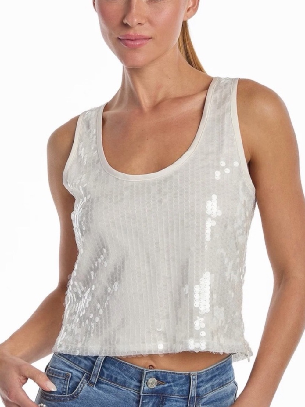 Noli White Sequin Crop Tank Top